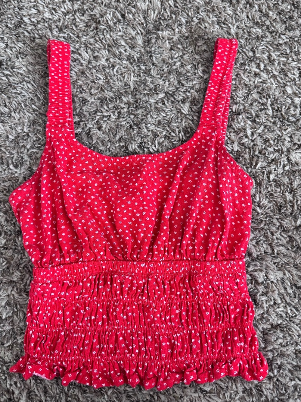 La Hearts Red and Pink Smocked Floral Crop Tank